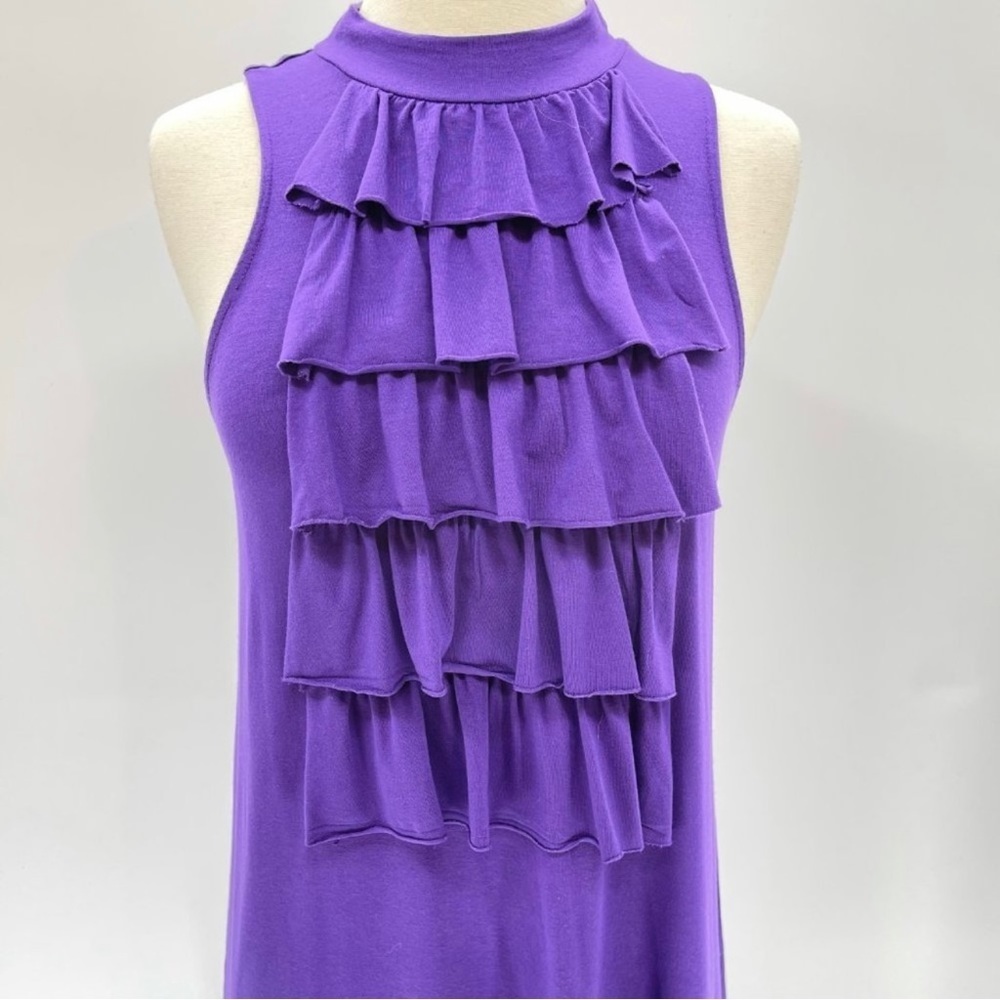 MICHAEL STARS ~ Purple Dress w/Ruffle Detail ~ Stars’ Signature Cotton ~One Size - Picture 5 of 6